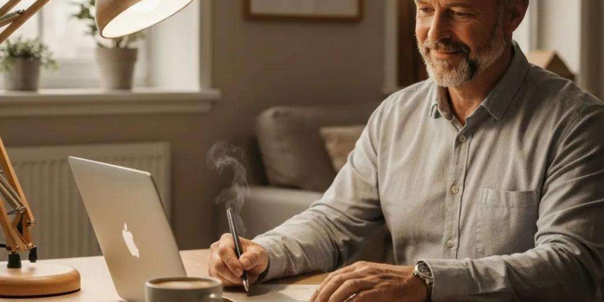 Small business owner reviewing equipment leasing options in a cozy office